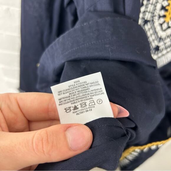 Tory Burch Navy Embroidered Fringe Detail 100% Cotton Tunic Size 8 - Picture 11 of 14